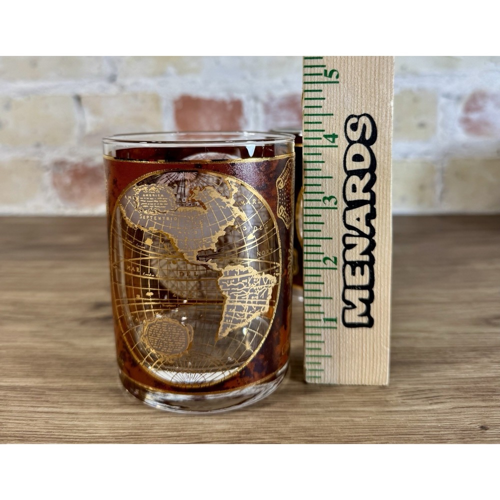Vintage 22K Gold Culver Terrarum Orbis Geographica 2 Glasses Celestial Old World - Picture 9 of 10